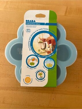 BEABA Silicone Baby Food Portion Storage Tray Container Freezer Blue w Lid